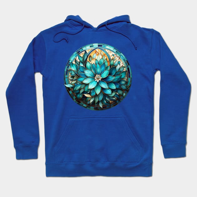 Stained Glass Aqua, Turquoise and Teal  Flower Mandala Hoodie by karenmcfarland13